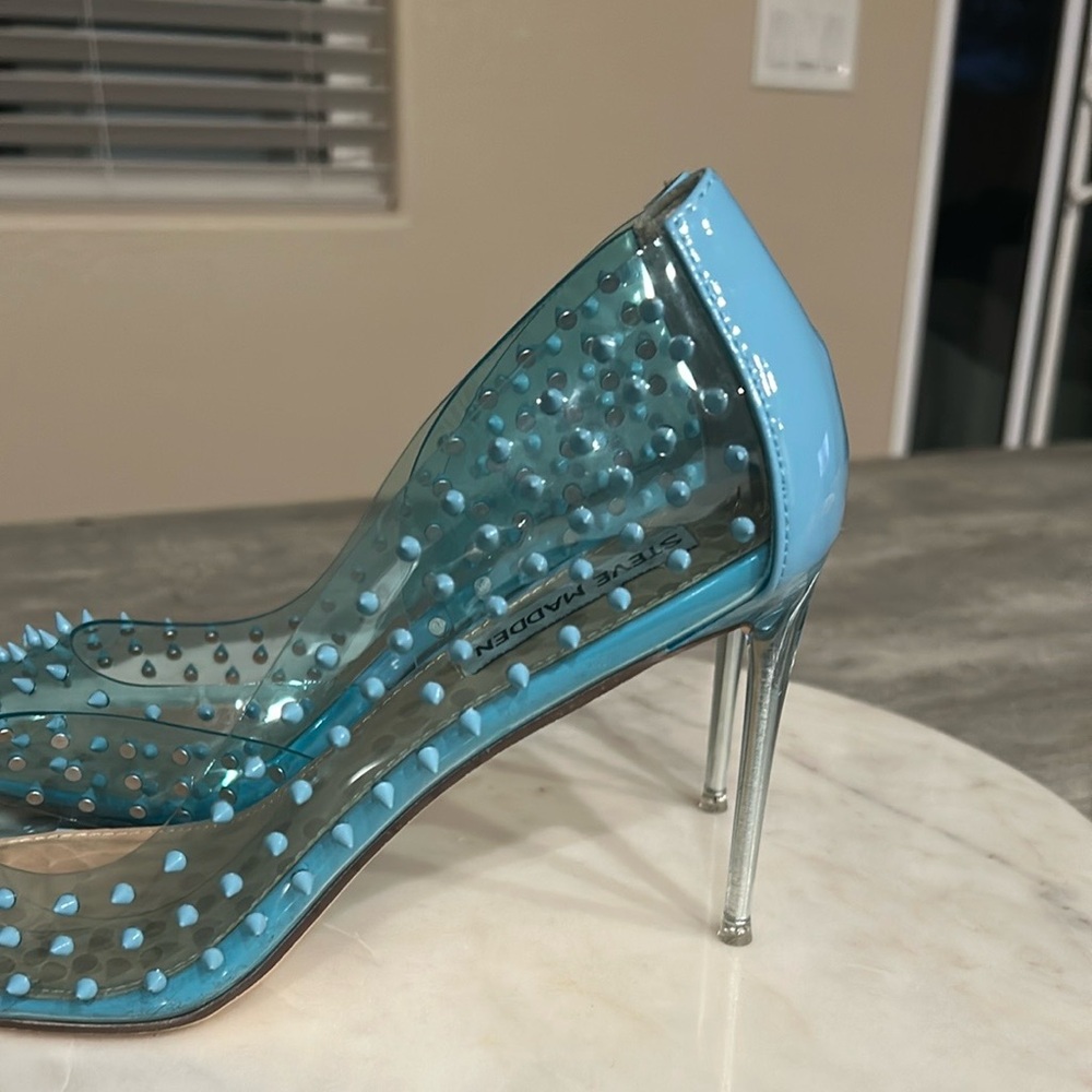 Steve Madden Transparent Blue Spiked Heels Size 8 - image 4